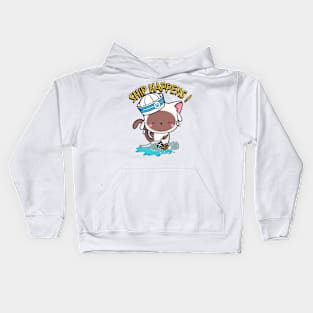 Funny White Cat Ship Happens Pun Kids Hoodie